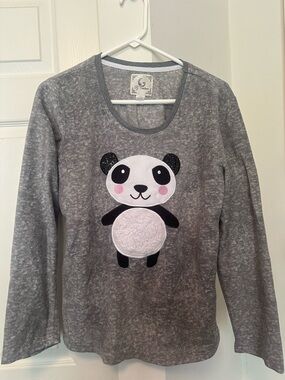 Pj Couture Gray Panda Appliqué Long-Sleeve Pajama Top